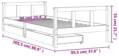 Produktbild von vidaXL Kinderbett mit Schubladen Weiß 90x200 cm Massivholz Kiefer