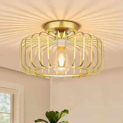 Produktbild von Deckenleuchte Modern Gold Metall Deckenlampe E27 Fassung Runde Lampenschirm mit LED Glühbirne für Wohnzimmer Schlafzimmer Esszimmer Flur