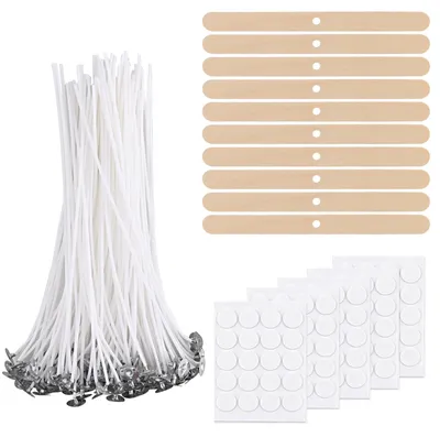 Kerzendocht-Set, 100 Stück, 20 cm, mit Klebepunkten und Haltern