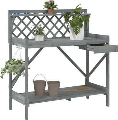 Produktbild von "2024"cloris Pflanztisch mit Rankgitter Grau Massivholz Tanne - Gartentische CHY13147341