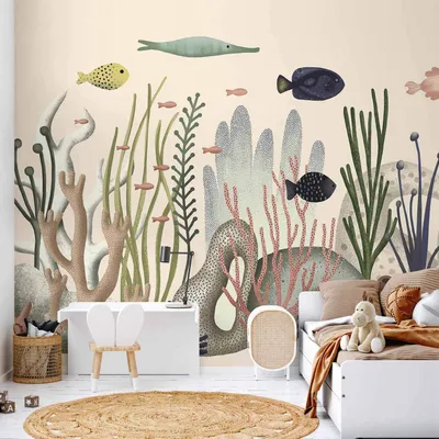 Produktbild von Vlies Fototapete - Underwater World - Fish and Corals in Pastel Colours 250x175 cm Für Kinder e-A-10145-a-a