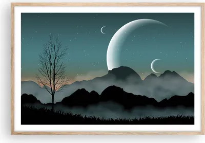 Produktbild von Gerahmtes Poster - Rahmen in heller Eiche - Himmel Nacht Illustration - 91,5x61 cm - Wand Bild - Wanddeko - Wandbilder - Wandposter - Bilderrahmen - Bilder - Kunstdruck - Wandbild - P2NAA91x61-4143