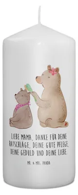 Produktbild von Mr. & Mrs. Panda Stumpenkerze Bär Kind 15 x 7 cm - Weiß - Geschenk, Zylinderkerze, Tochter, Kerze, Erinnerungskerze, Muttertag, Familie, Bären, Bedruckte, Blockkerze