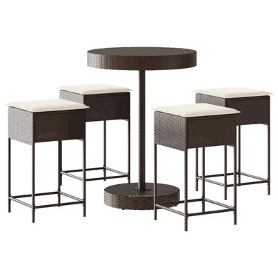 Produktbild von vidaXL 5-tlg. Gartenbar-Set mit Kissen Braun Poly Rattan
