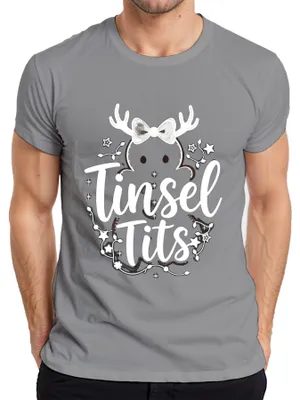 Produktbild von Tinsel Tits lustig Weihnachten Geschenk Rentier Geweih Glitzer Herren T-Shirt, Grau, M