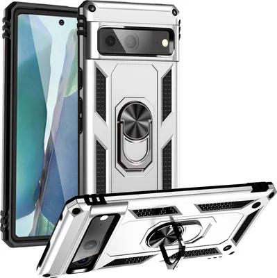 Image de Étui pour Google Pixel 7 étui de protection militaire double couche avec support d'anneau et support Argent
