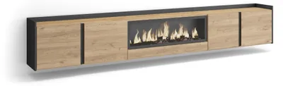 Image de PULLER Meuble tv effet bois de chêne et noir 315x35x50cm cheminée effet feu