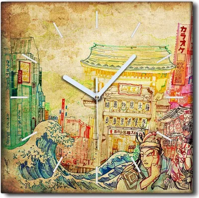 Produktbild von Coloray Uhr auf Leinwand 30x30 cm Wand Uhr Dekoration Wohnzimmer Segeltuch weiße Zeiger -Japan Kunstkunst