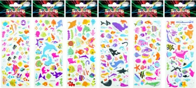 Imagen del producto de Aliga, pegatinas hinchables para niños, tema: mundo marino en 3D, mezcla de colores con peces y criaturas marinas