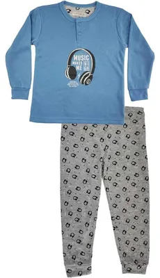 Produktbild von Kinder Jungen Pyjama langarm Winter zweiteiliger Schlafanzug Blau/116