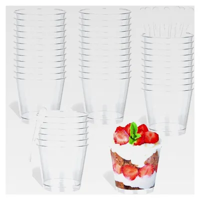 Produktbild von 50 Stück Desserttassen mit 50 Löffeln, 200ml/220ml Dessertbecher, klare wiederverwendbare Dessertschalen für Zuhause