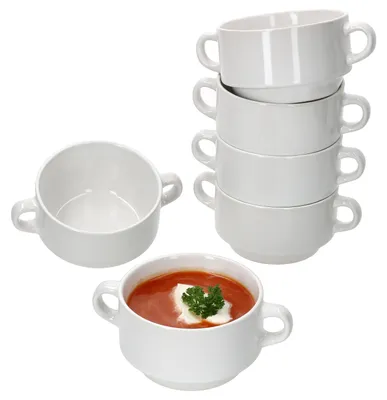 Immagine prodotto di set di 6 ciotole per zuppa Stiva 250ml in porcellana bianca Zuppiera impilabile