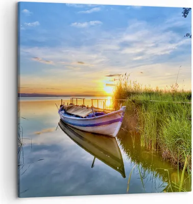 Produktbild von Bild auf Leinwand - Leinwandbild - See Boot Wasser - 50x50cm - Wand Bild - Wanddeko - Wandbilder - Leinwanddruck - Bilder - Kunstdruck - Wanddekoration - Leinwand bilder - Wandkunst - AC50x50-3950