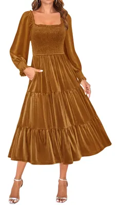 Produktbild von ZESICA Damenkleid aus Samt, langärmelig, Herbstkleid, quadratischer Ausschnitt,