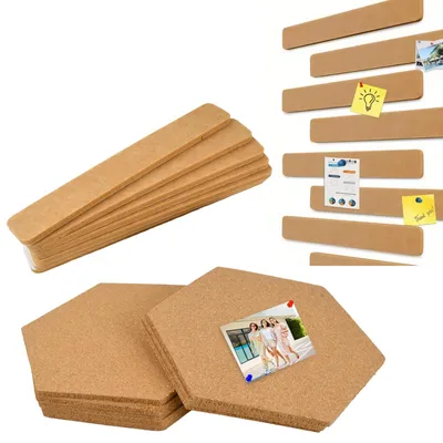 Produktbild von 16-teiliges Kork-Pinnwand-Set, sechseckige selbstklebende Korkwand, Filz-Memo-Boards mit 40 Reißzwecken