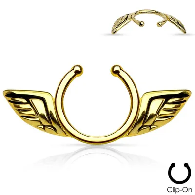 Produktbild von Fake Brustpiercing ohne Stechen „Engelsflügel“ Gold