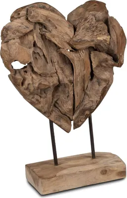 Produktbild von formano Deko Objekt Herz Holz Skulptur aus massivem Teakholz 40 cm auf Standfuß