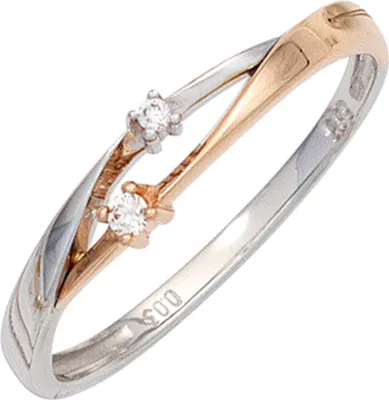 Produktbild von Ring Damenring mit 2 Diamanten Brillanten 585 Gold Weißgold Rotgold bicolor Innenumfang 60mm Ø19.1mm