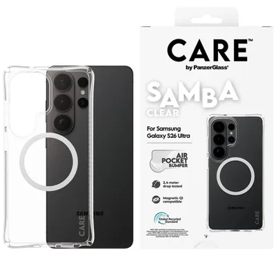 Obrázok produktu pre PanzerGlass CARE™ by ® Samba Case Transparent w. White Qi Samsung Galaxy S26 Ultra, Ochranný obal, Samsung, Samsung - Galaxy S26 Ultra, 17,5 cm (6.9"), Priehľadná