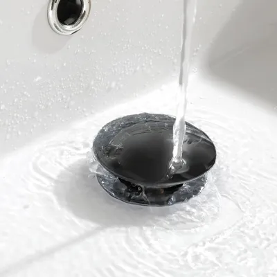Produktbild von Auralum Universal Ablaufgarnitur Waschbecken, schwarzes Pop-up Ablaufventil mit Überlauf, runder Waschbeckenablauf für Bad & Küche Waschtisch