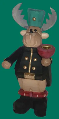 Produktbild von Holzfigur Elch Bergmann mit Kerzenhalter geschnitzt Höhe 15cm NEU