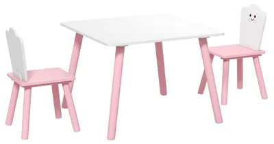 Immagine prodotto di Tavolo e 2 sedie per bambini - Set tavolo per bambini | Colore: Rosa | Dimensioni: 60x60x44 cm