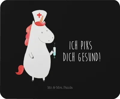 Produktbild von Mr. & Mrs. Panda Mouse Pad Einhorn Krankenschwester - Schwarz - Geschenk, Krankenpflegerin, Ärztin, Krankenhaus, pc mauspad, Mousepad, laptop, Unicorn, Dankeschön