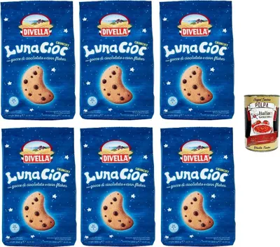 Produktbild von 6X DIVELLA LUNACIOC CRUNCHY Knusprige Kekse mit Schokoladensplittern, 350 g + Italian Gourmet polpa 400g