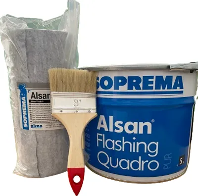 Produktbild von 3 tlg Set ALSAN Flashing Quadro 5,0 kg Flüssigkunststoff + Fleece + Pinsel