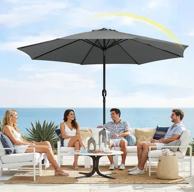 Produktbild von Izrielar Sonnenschirm Ø350cm, Gartenschirm, ohne knickbar, Schirmtuch mit PA-Beschichtung, UV-Schutz bis UPF 50+, ohne Ständer, grau