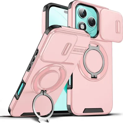 Obrázek produktu pro Dvouvrstvé pouzdro pro Honor 400 Lite, posuvným krytem fotoaparátu a magnetickým kroužkovým stojánkem Růžový