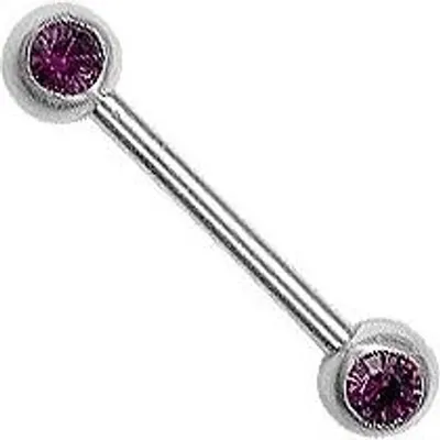 Produktbild von Brustwarzen Brust Hantel Piercing Edelstahl 2 Kristall Steine Farbe Amethyst JRB2S - 16.0 Millimeter
