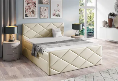 Produktbild von Boxspringbett Schlafzimmerbett KOSMOS 180x220cm Kunstleder Madryt Creme