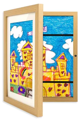 Image de Cadre photo pour enfants - Avec ouverture frontale pour les dessins au format A4 - À fixer au mur, en portrait ou en paysage - Noir