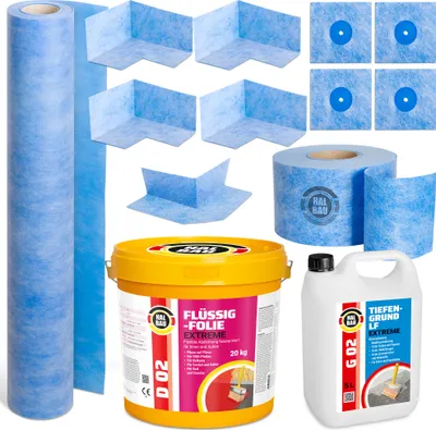 Produktbild von Dichtset Flüssigfolie 20kg Dichtband Dichtbahn Ecken Außen Innen Bad Dusche H327