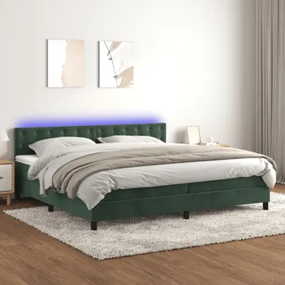 Produktbild von The Living Store Boxspringbett mit Matratze & LED Dunkelgrün 200x200 cm Samt