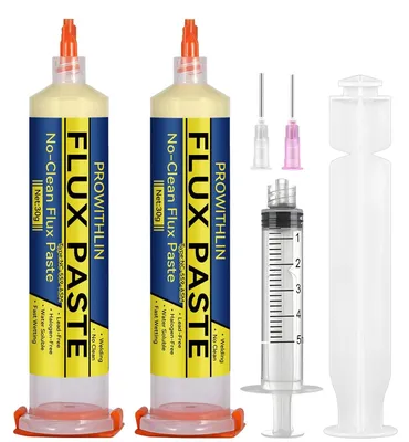 Produktbild von Lötpaste Flussmittel Flux - Lötzinn mit Flussmittel - 2 x 30 g - 2 Nadeln, Druckknopf und Spritze - Bleifrei, No-Clean