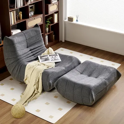 Image de okwish Canapé pliable relax avec dossier et repose-pieds, coussin d'intérieur, adapté pour chambre et salon, gris