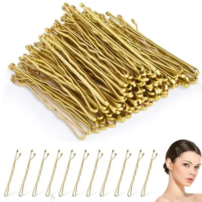 Produktbild von 96x Haarnadeln Gold - 5 cm - Wellen-Haarnadeln - Schiebehaarnadeln - Haaraccessoires für Damen und Mädchen - Für Frisuren und Hochsteckfrisuren