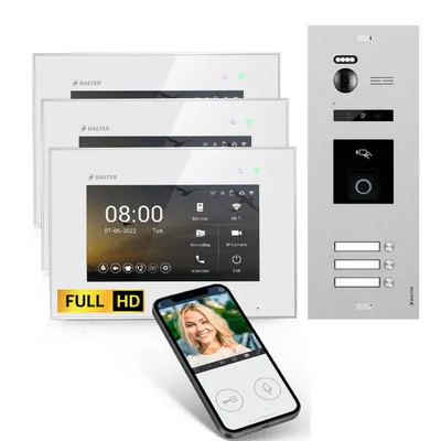Produktbild von BALTER EVO HD Silber Video Türsprechanlage Fingerprint Set 3 Teilnehmer 3x7" WLAN Monitor Weiß