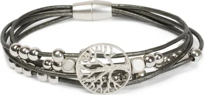 Produktbild von styleBREAKER Armband mit feinen Bändern, Lebensbaum Anhänger und Schmuckperlen, Magnetverschluss, Armschmuck, Schmuck, Damen 05040135