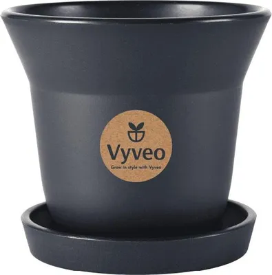 Image de Vyveo - Pot de fleurs Aalta avec soucoupe - Noir - 15x13