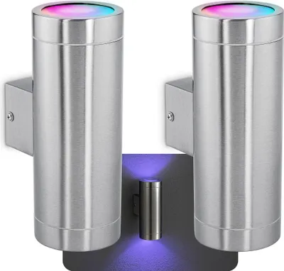 Produktbild von SSC-LUXon 2er Set TIRA Edelstahl Wandlampe Außen IP44 mit 2x Smart WiFi RGB GU10 LEDs - Außen Wandleuchte Up Down Steuerung per App & Sprache