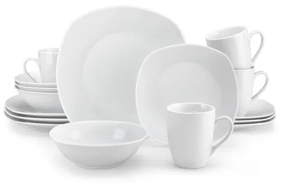 Obrázok produktu pre Súprava riadu pre 4 osoby - 16-dielna súprava z bieleho porcelánu