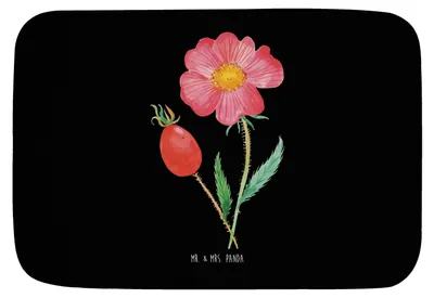 Produktbild von Mr. & Mrs. Panda Badezimmerteppich Blume Hagebutte - Schwarz - Geschenk, Garten, badezimmermatte, Lebensfreude, Schlechte Gedanken, Badematte, duschmatte, Duschvorleger