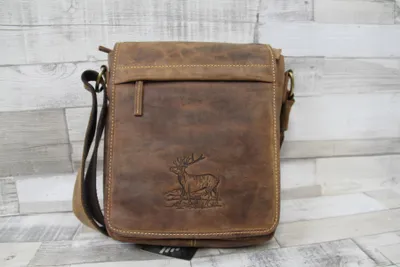 Produktbild von Leder Umhängetasche Herren Vintage braun – Schultertasche aus Rindleder mit Hirschprägung – Greenburry Flapzip Tasche