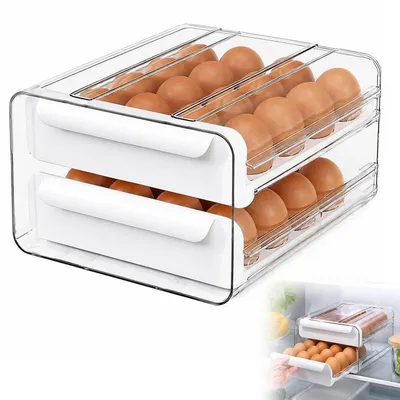 Produktbild von Eierbox Kühlschrank 32 Eier, 2 Schubladen, transparent, stapelbar, PET – Eierhalter & Kühlschrank Organizer für große Kapazität