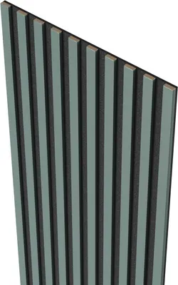 Zdjęcie produktu dla MEBANO. Lamele na Czarnym Filcu 275 x 53 cm Kolor: Olive Panele Akustyczne Naturalne Panele Ścienne Nowoczesna Ściana Lamelowa Pionowe Lamele