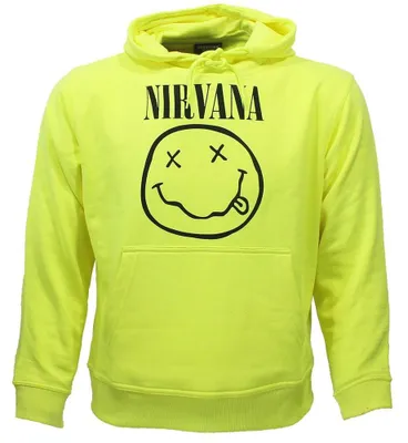 Obrázok produktu pre Mikina s kapucňou Nirvana s neónovo žltým smajlíkom – L
