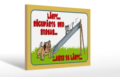 Produktbild von Holzschild Spruch 30x20cm läuft Rückwärts und bergab Hund